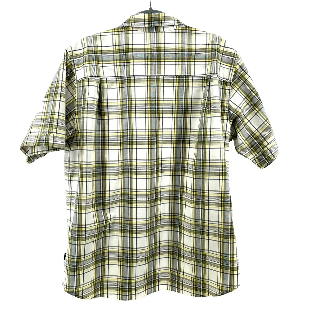The North Face Mens Shirt L‎ Green Yellow Cream Plaid SS Snap Hike Outdoor